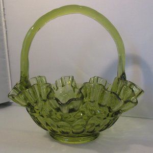 Large Green Glass Ruffled Basket